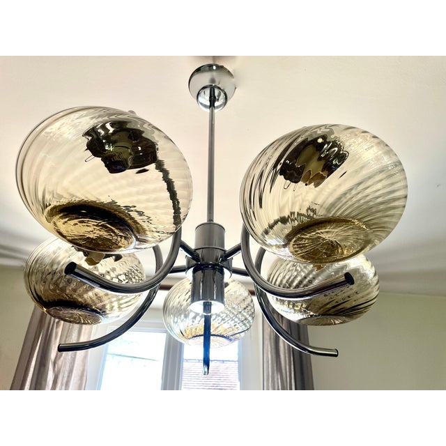 Chrome and Smoked Murano Glass Chandelier, 1970s For Sale - Image 9 of 14