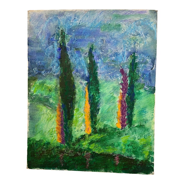 Hadassah Zuberi Landscape With Trees a Study in Acrylic and Pastels on Canvas For Sale