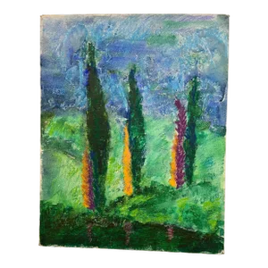 Hadassah Zuberi Landscape With Trees a Study in Acrylic and Pastels on Canvas