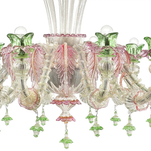 Venetian Floral "Cà Rezzonico" Murano Glass Chandelier With Silver Leaf For Sale - Image 4 of 5