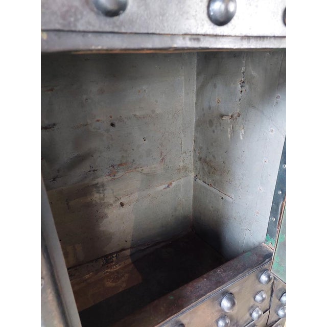 Antique French Wrought Iron Over Wood Hobnail Safe For Sale - Image 12 of 16