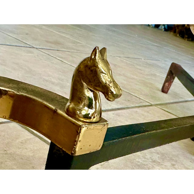 Pair of Brass and Iron Horse Equestrian Andirons For Sale - Image 12 of 18