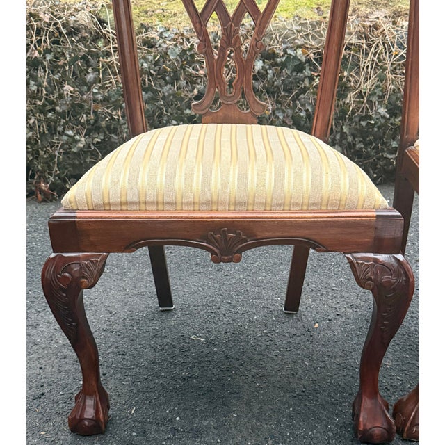 Wood English Chippendale Style Carved Mahogany Ball & Claw Dining Side Chairs - Pair For Sale - Image 7 of 12