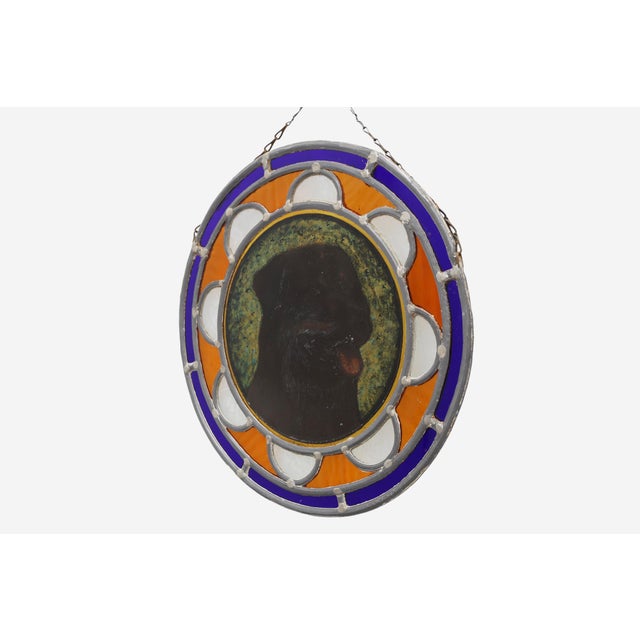 Yellow Art Deco Stained Glass Roundel with Rottweiler Dog, Belgium, 1890s For Sale - Image 8 of 11