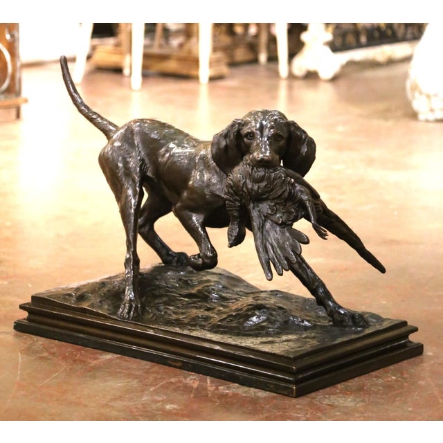 Metal Late 19th Century German Brass & Plaster Hunting Dog Sculpture by Emil Wünsche For Sale - Image 7 of 14