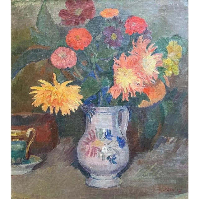 Fernand Blondin, Flowers in a Pitcher, Oil on Canvas For Sale - Image 13 of 13