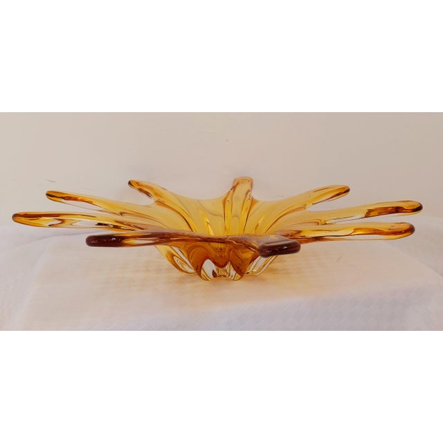 Goldenrod Large Murano Glass Basket attributed to Mariana Iskra, 1960s For Sale - Image 8 of 8