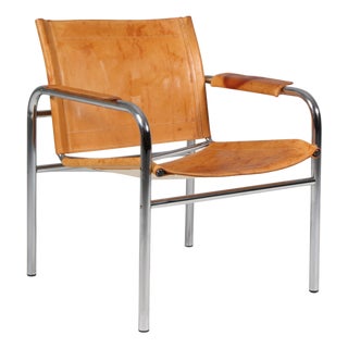 Leather and Tubular Steel Klinte Armchair by Tord Björklund from Ikea, 1960s For Sale