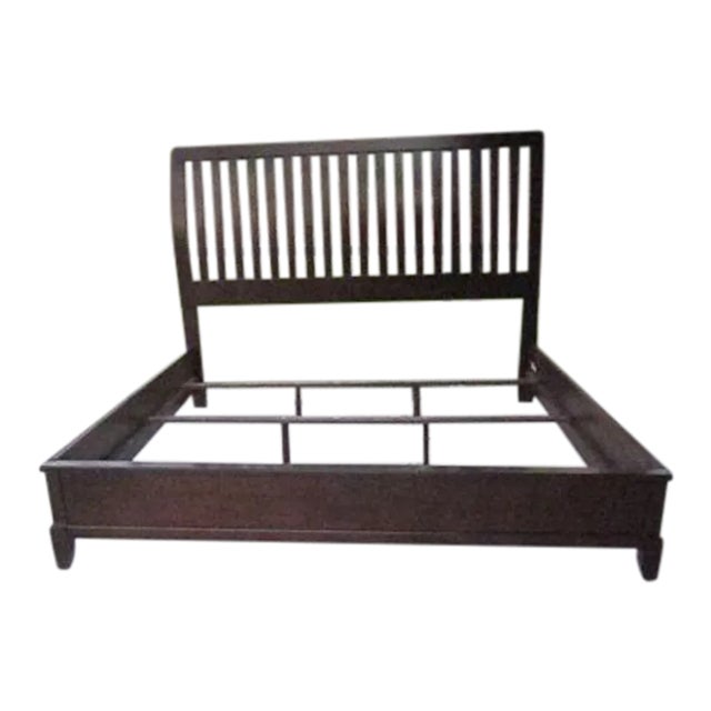 1990s King Size Wood Sleigh Headboard Foot Board and Rails Dark Tone Brown Color For Sale