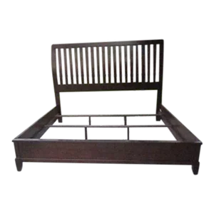 1990s King Size Wood Sleigh Headboard Foot Board and Rails Dark Tone Brown Color