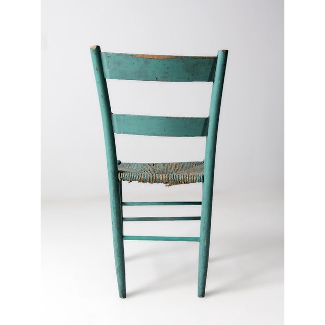 Antique American Painted Ladder Back Rush Seat Chair For Sale - Image 15 of 16
