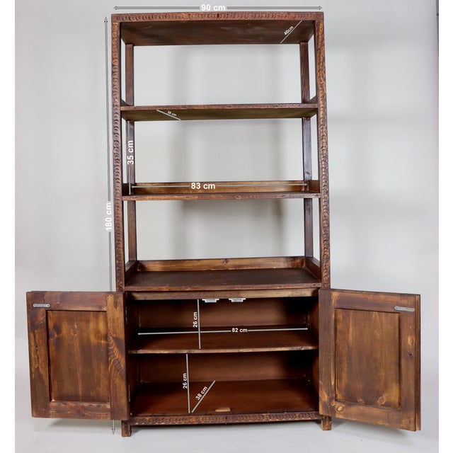 Wood Hand Carved Oriental Wooden Cabinet Bookshelf Shelf, Nuristan, Afghanistan, 1980s For Sale - Image 7 of 15