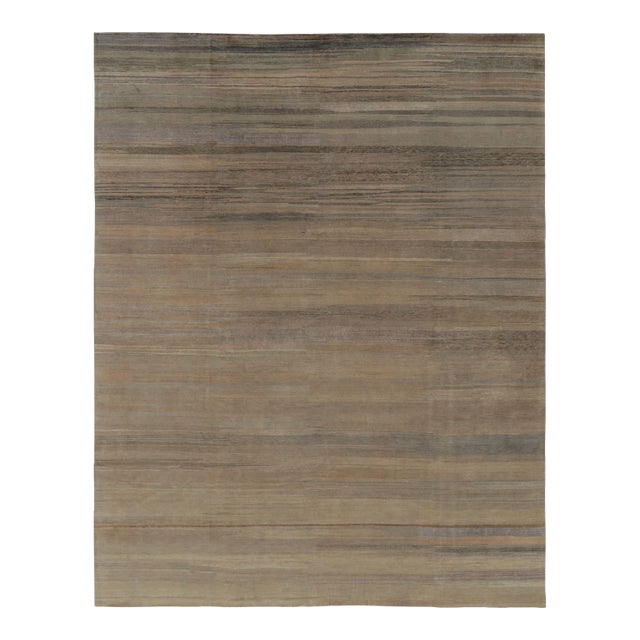 Rug & Kilim’s Modern Textural Rug, Tone-on-Tone Beige and Light Blue Striae For Sale