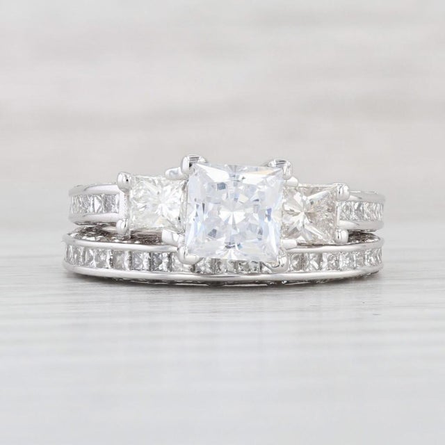 3.05ctw Semi Mount Diamond Engagement Ring Wedding Band Set 18k Gold Size 5.75 For Sale - Image 9 of 9
