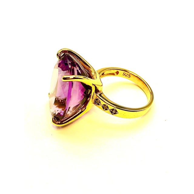 Amethyst Bochic "Capri" Vintage Oval Shape Amethyst & Diamond Set In 18K Gold & Silver For Sale - Image 8 of 18
