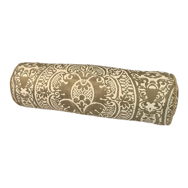 Gold and Cream Bolster Pillow in Quadrille Fabric For Sale