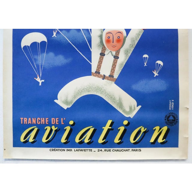 Art Deco 1939 French Loterie Nationale Poster - Aviation (Parachute) For Sale - Image 3 of 3