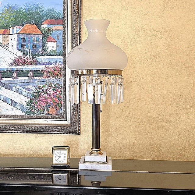 Vintage Sinumbra Astral-Style Brass, Marble & Crystal Table Lamp For Sale - Image 17 of 18