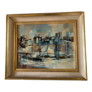 Anthony Thorn Vintage Oil Painting “Harbor Scene” 1960, Signed, Canadian Artist.