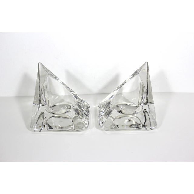 Vintage Pair of Nybro Sweden Volcano Crystal Candleholder Bookends Designed by Tord Kjellstrom For Sale - Image 4 of 10