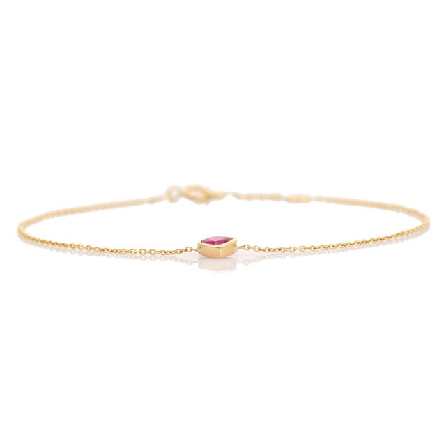 Vr Jewels Classic Bezel Set Ruby Heart Bracelet Chain in 14k Solid Gold For Sale - Image 11 of 16