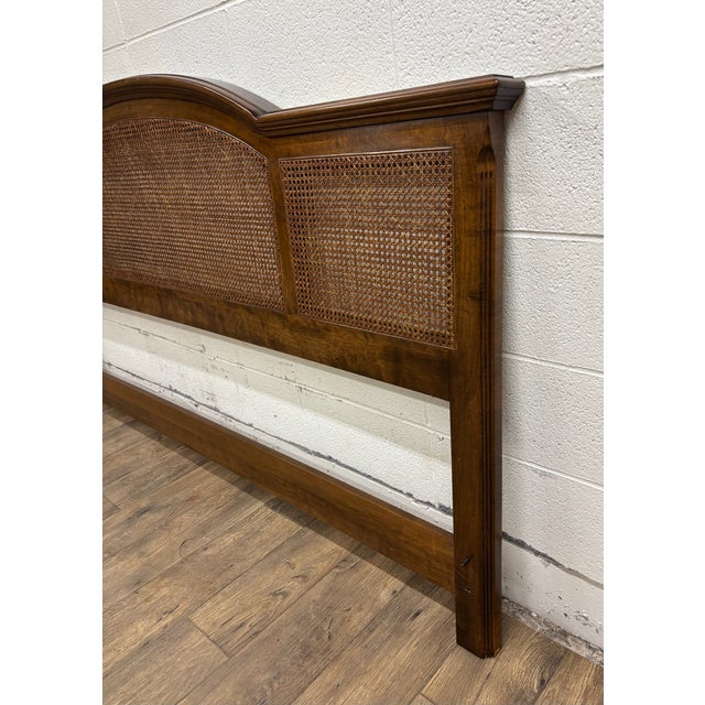 Late 20th Century Vintage Ethan Allen Classic Manor King Size Maple and Cane Headboard 15-5655 For Sale - Image 5 of 12