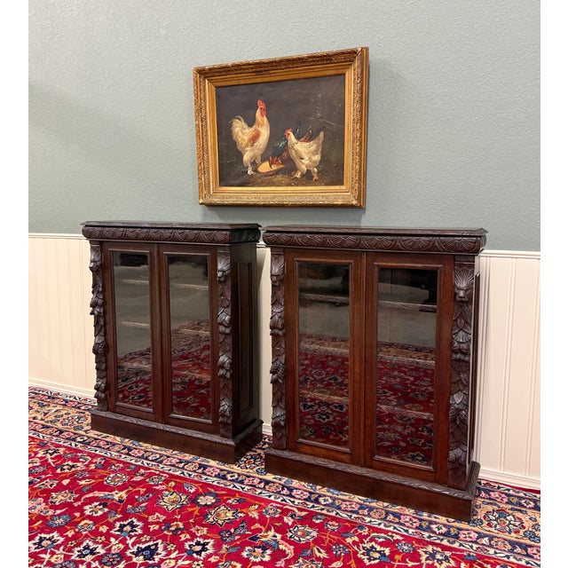 1900 - 1909 Antique French Pair of Renaissance Carved Bookcases Display Cabinets Oak c.1900 For Sale - Image 5 of 18