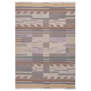 Doris Leslie Blau Scandinavian Art Deco Vintage Abstract Beige Flatweave Carpet For Sale