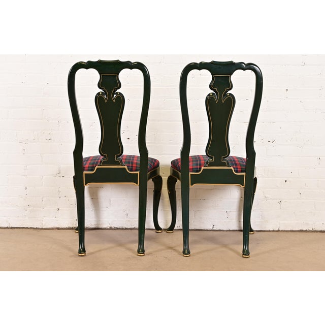 Kindel Furniture Chinoiserie Queen Anne Green Lacquered and Gold Gilt Dining Chairs, Set of Four For Sale - Image 12 of 15
