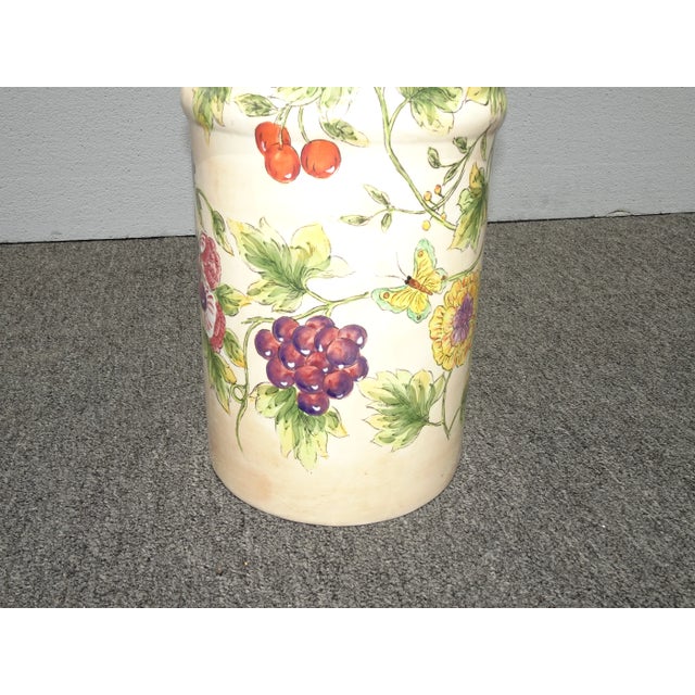 1990s French Country Yellow Floral Ceramic Milk Can / Umbrella Stand For Sale - Image 9 of 10