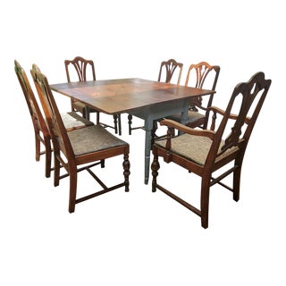 1940s Vintage Maple Drop-Leaf Dining Table & 6 Chairs For Sale