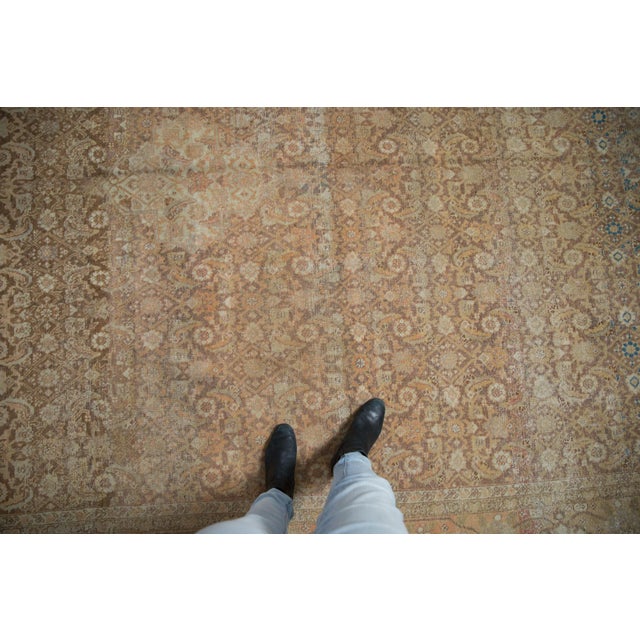 :: Single diminutive center medallion atop a covered field in an abrashed Herati motif, wrapped by a wide-banded main...