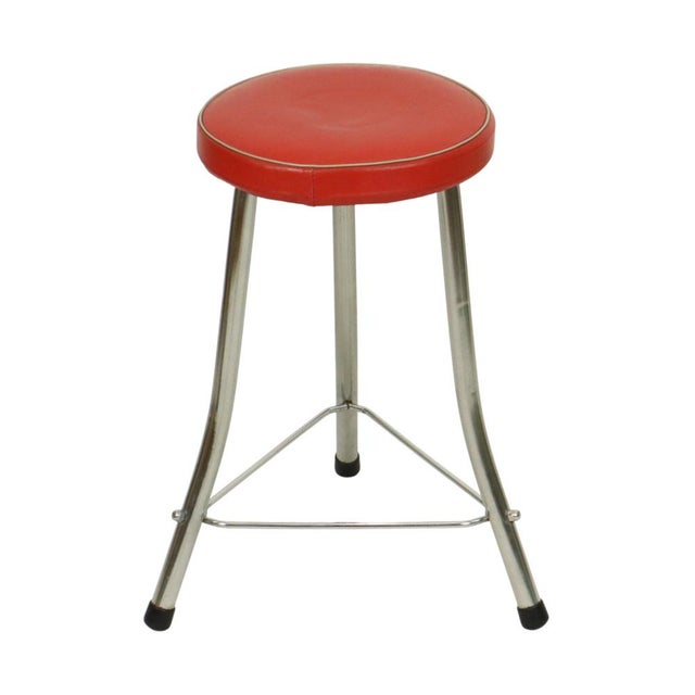 Stool in Red Faux Leather and Chrome from Brabantia, 1950s For Sale - Image 3 of 13