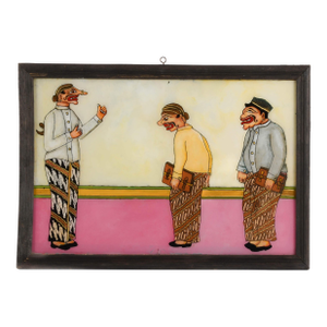 Framed Punakawan Reverse Glass Painting at the Meeting Hall