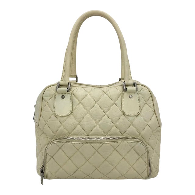 Chanel Paris New York Cream Distressed Bowling Tote