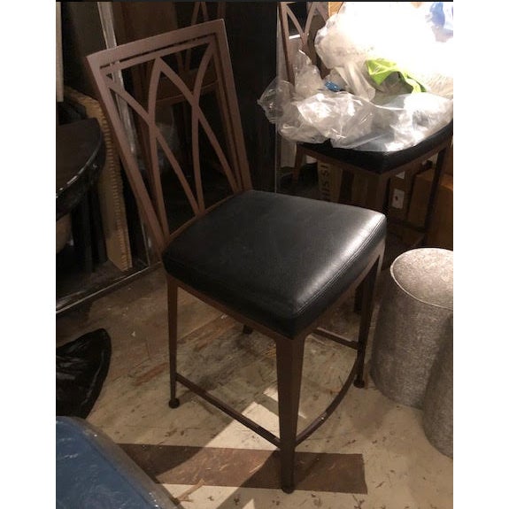 Mid-Century Modern Metal and Leather Counter Stools - Set of 3 For Sale - Image 3 of 4