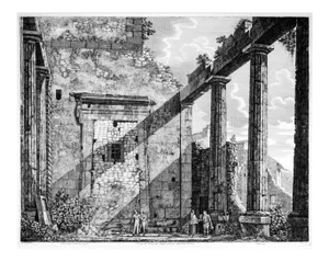 Luigi Rossini, Interno del Pronao del Tempio, Etching, 1825