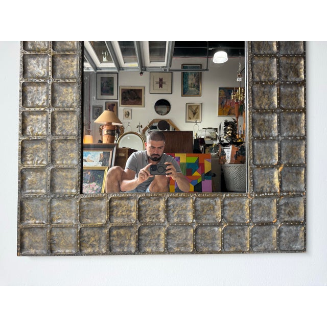 Charcoal Vintage Brutalist Metal Wall Mirror by Uttermost/ Sold For Sale - Image 8 of 12