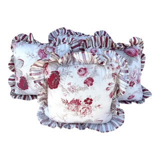 Shabby Chic Floral/Striped Throw Pillows-Set 4 For Sale
