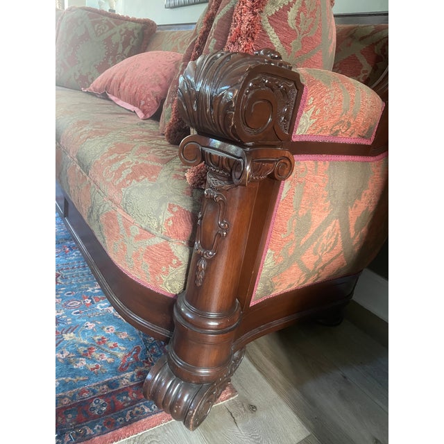 Traditional 1940s Hand Carved Mahogany Sofa, Two Matching Chairs Available For Sale - Image 3 of 12
