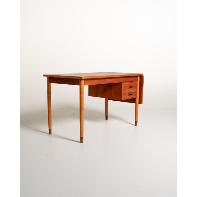 Scandinavian Teak Desk with Drop-Leaf Extension, 1950s For Sale - Image 3 of 13