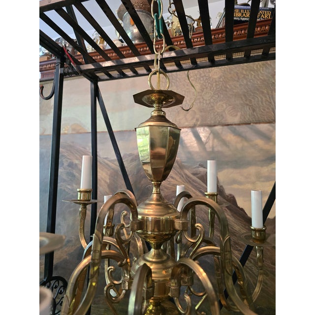 Vintage Mid Century English Brass 12 Light Chandelier For Sale - Image 4 of 15