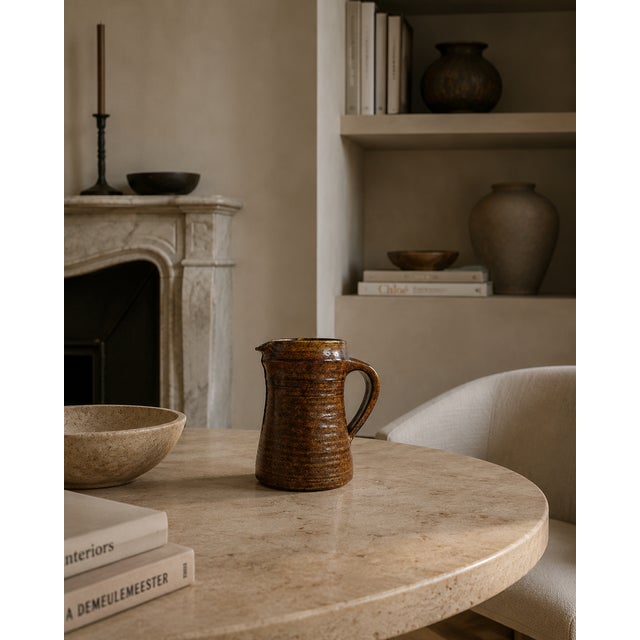Mid-Century Modern 1960s Poterie d'Accolay Brutalist Tobacco-Glazed Ceramic Pitcher, 13cm/5.1" For Sale - Image 3 of 8