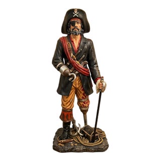 Contemporary Rare Handpainted Captain Hook Life Size Pirate Statue For Sale