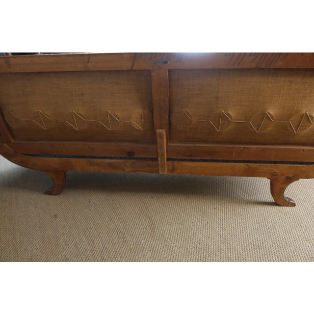 Rare restoration-style bench sofa in light wood with palmette-decorated armrests. This sofa is in very good condition,...