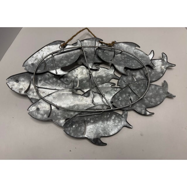 Nautical Late 20th Century Galvanized Metal Fish Wall Art | Coastal Nautical School of Fish Decor | Beach House Wall Hanging For Sale - Image 3 of 6