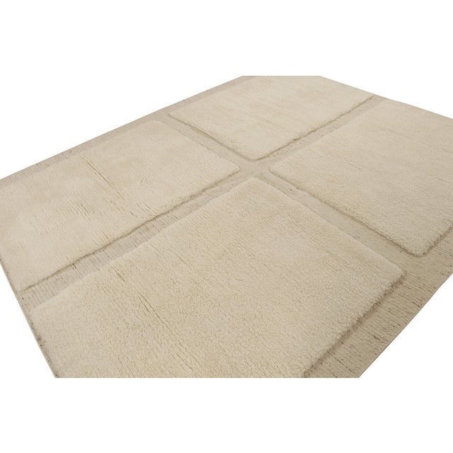 Rug & Kilim Rug & Kilim’s Moroccan Style Rug With Cream Tone High-Pile Geometric Patterns For Sale - Image 4 of 7