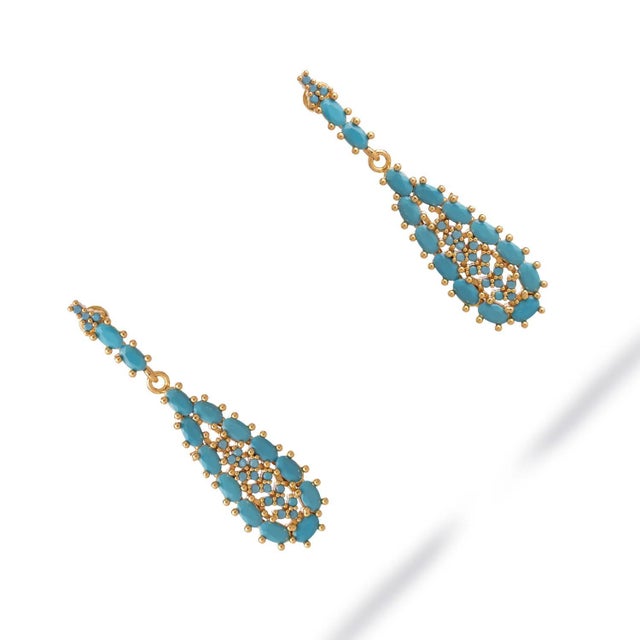 Metal Pair of Turquoise Teardrop Earrings For Sale - Image 7 of 10