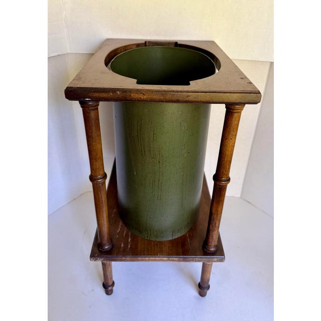 Traditional "Diplomat" Faux Bamboo and Green Metal Wastebasket by Brandt For Sale In Los Angeles - Image 6 of 12