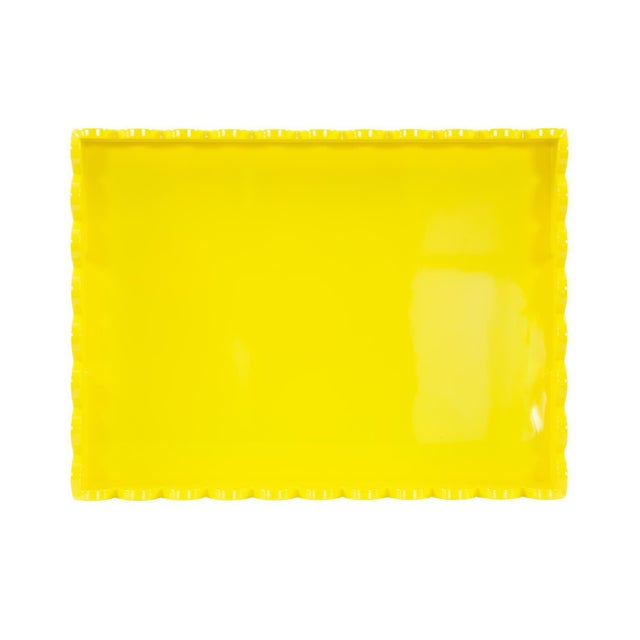 Kenneth Ludwig Chicago Rectangular Scalloped Riviera Tray - Yellow For Sale - Image 4 of 10